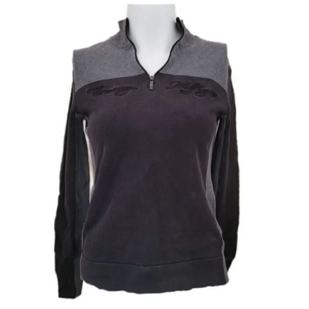 Vintage Tommy Hilfiger pullover sweater y2k colorblock grey black high neck